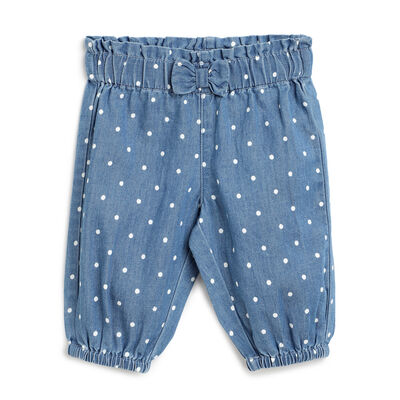 Girls Light Blue Printed Long Trousers